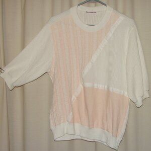 Vtg 1980's Pastel Peach Colorblock TOP, Great Directions, Sz L, Banded Bottom